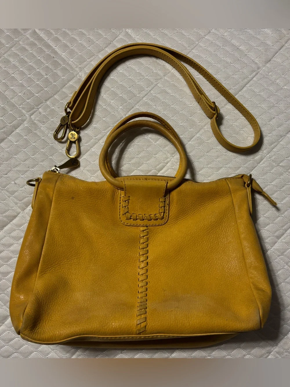 HOBO Medium Sheila Mustard Yellow Leather Bag with Top Handles